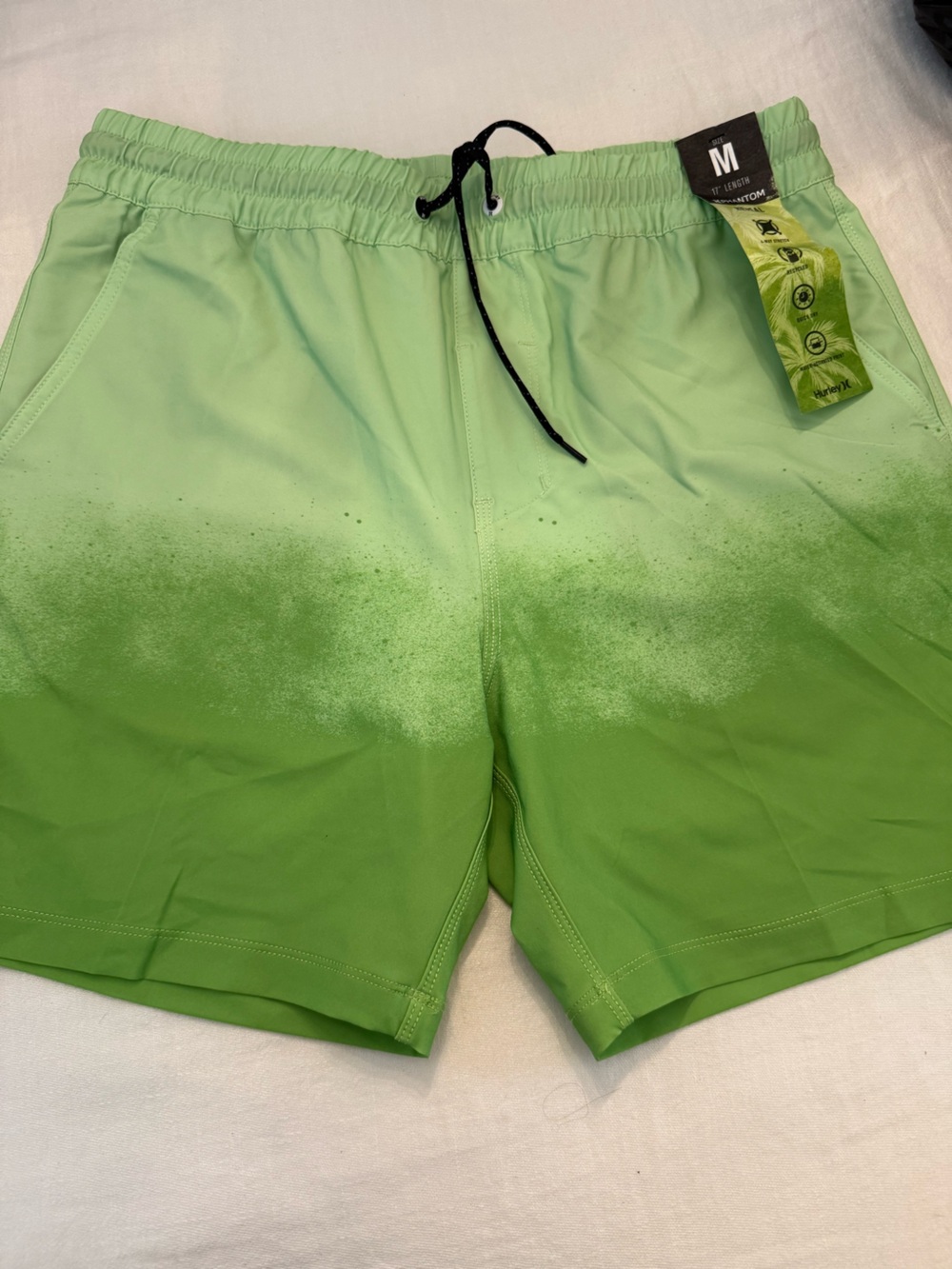 Hurley phantom zero 2 17” volley  Board Shorts Swim Trunks Green Drawstring